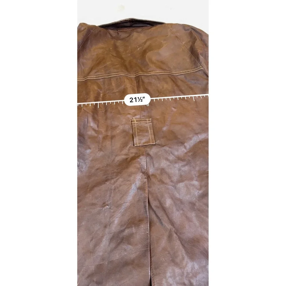 Asevox Vintage Brown Leather Car Coat Mens 40 Argentina Mid Length Jacket - Picture 5 of 7